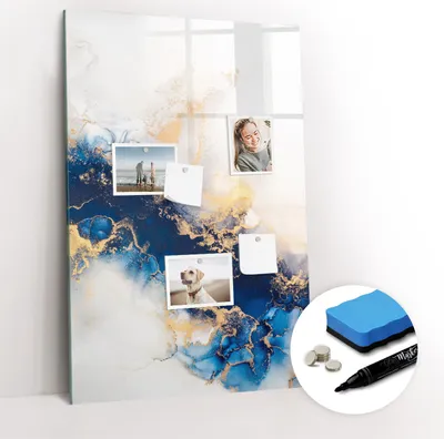 Produktbild von Magnetische Wandtafel - Schwarzer Marker + Schwamm + Magnete - 60 x 90 cm - Marmorabstraktion