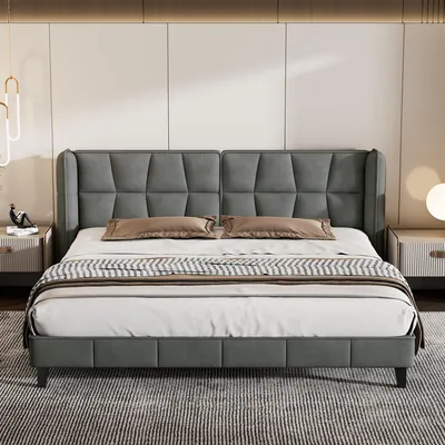 Obrázek produktu pro STILVORA Čalouněná postel 180 x 200 cm, postel pro mládež s roštem a čelem, dvojlůžko s dřevěným roštem, šedá (bez matrace)