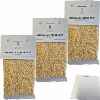 Produktbild von Gisellas Bottega Knoblauch zerdrückt 3er Pack (3x50g Packung) + usy Block