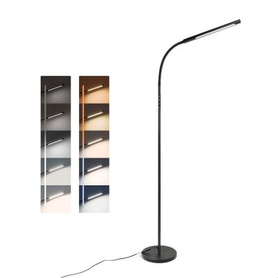 Tomons LED Stehleuchte, Dimmbar Stehleuchte Helligkeit und Farbtemperatur stufenlos einstellbar mit Timer und Memory-Funktion, Flexibler Schwanenhals, für Wohnzimmer, Schlafzimmer, Büro