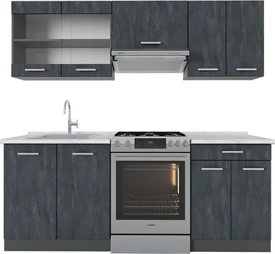 Produktbild von Küchenzeile Vicco R-Line Schwarz Beton/Anthrazit 200 cm AP Marmor, Model 47430