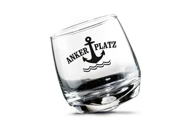 Immagine prodotto di Gilde 2tlg. Set, Wackelglas, "Ankerplatz", Ankermotiv, Schriftzug, Glas, klar, VE 3, H. 8.5 cm, D. 7.5 cm 46905 4063387469057