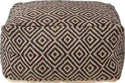 Obrázek produktu pro HOMESCAPES Jutový puf v aztéckém stylu - čtvercový, černo-přírodní, 60x30 cm