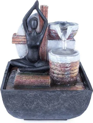 Imagen del producto de Unyqoos® Fuente de interior "Yoga" – Fuente decorativa de resina sintética (polirresina), 13,5 x 13,5 x 18,5 cm, fuente de mesa con sistema de bombeo, fabricante Pajoma