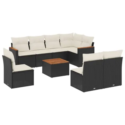 Produktbild von Garten-Sofagarnitur, Lounge-Set für Außenbereich, Poly Rattan & pulverbeschichteter Stahl, modular, 9-teilig, Schwarz, UV-beständig