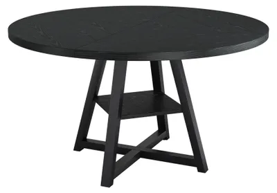 Image de Table ronde industrielle de 120 cm - Table à manger - Plateau en bois rustique - Structure métallique robuste - Gain de place, idéale pour 4 à 8 personnes - Noir