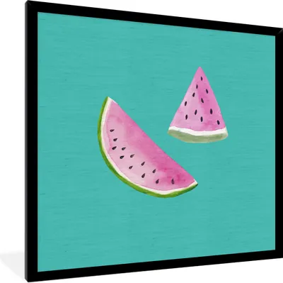 Produktbild von MuchoWow® Gerahmtes Poster Wassermelone - Obst - Aquarell - Blau 40x40 cm - Poster mit Schwarzem Bilderrahmen Wandposter Rahmen Foto Bilder - Mit Rahmen - Wanddekoration Schlafzimmer