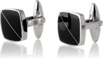 Immagine prodotto di Gemelli da uomo in acciaio inossidabile 316L - Nero placcato lucido - CLJ006 -15 x 15mm