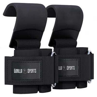 Produktbild von GORILLA SPORTS® Zughilfen - mit Haken aus Stahl, 7mm mit Neopren und Schaumstoff Gepolstert - Lifting Straps, Handgelenkbandage, Power Grips, Bodybuilding, Gewichtheben, Krafttraining, Fitness