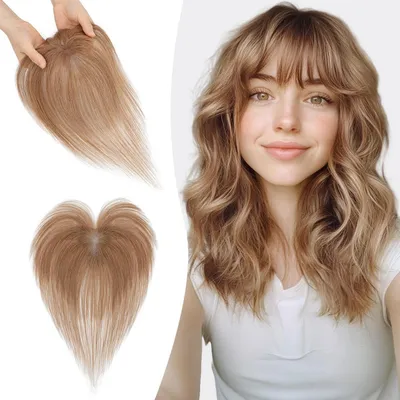 Produktbild von Haar-Topper Echthaar Hellbraun 9x12cm Clip-in mit Wispy Pony 27cm
