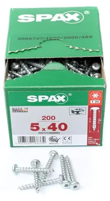 Produktbild von SPAX 0201010500403, Schraube, Metall, Zink, Holz, Flachkopfschraube, Torx, Metallisch