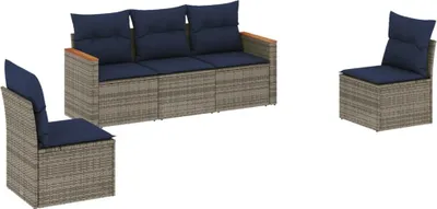 Zdjęcie produktu dla vidaXL 5-częściowa sofa ogrodowa z poduszkami, szara, z polirattanu