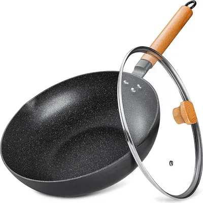 Produktbild von Bratpfanne Birsppy mit Deckel abnehmbare Holzgriff, Ø 30cm, Gewicht 2 kg, Induktion, Ø 30 cm, abnehmbare Griff