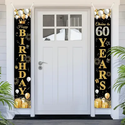 Imagen del producto de Guirnalda de "Feliz 60º Cumpleaños", 180x30 cm, color y dorado, ideal para celebraciones y como fondo para fotos
