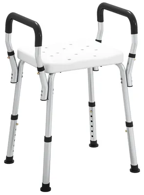 Produktbild von Duschhocker fš¹r Senioren und Menschen mit Behinderung mit Armlehnen, h?henverstellbar, rutschfesten Fš¹?en, wei?