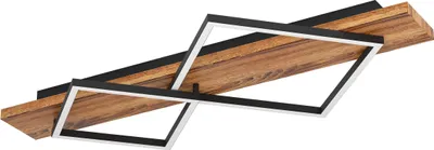 Produktbild von EGLO LED Deckenleuchte Boyal, Deckenlampe 2-flammig, Wohnzimmerlampe aus rustikalem Holz und schwarzem Metall, Lampe Decke, warmweiß, 78 cm
