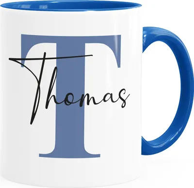 Produktbild von Namenstasse personalisierte Kaffee-Tasse mit Namen und Buchstabe persönliche Geschenke Buchstabentasse SpecialMe® Inner blau weiß-blau Keramik-Tasse