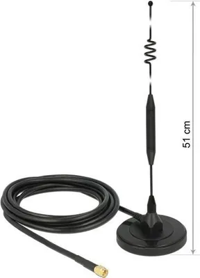 Image de Delock Antenne LTE SMA mâle 6 dBi rigide omnidirectionnelle avec support magnétique et câble de connexion RG-58 3 m outdoor noir (12429)