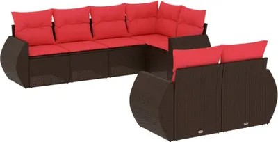 Imagen del producto de vidaXL Juego de sofá de jardín de 7 piezas con cojines, color marrón, fabricado en ratán sintético