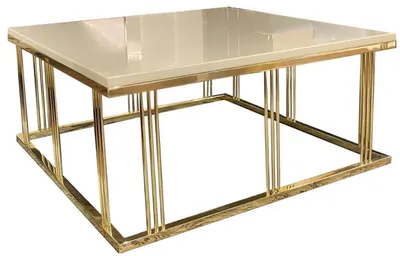Immagine prodotto di Tavolino Casa Padrino crema/oro 100 x 100 x h. 45 cm - Tavolo da salotto quadrato con piano in vetro - Mobili da soggiorno