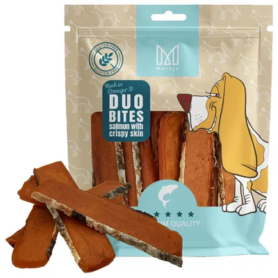 Immagine prodotto di Snack per cani Duo Flavors – Salmone con pelle croccante Mersjo 200 g