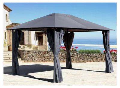 Produktbild von Metall Gartenpavillon 3x4m Grau mit 4 Seitenwänden