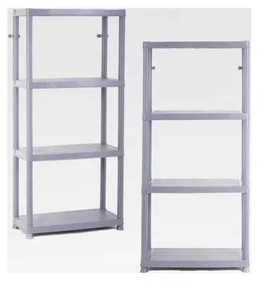 Produktbild von Kunststoffregal, Lagerregal 60 x 30 x 130 cm, 4 Böden, Grau, Steckregal mit max. 100 kg Traglast (2er Set)