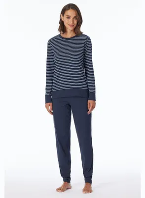 Image de Schiesser pyjama pantalon long à rayures bleu foncé pour femmes