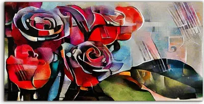 Produktbild von Coloray Spritzschutz aus Glas 140x70  Wandkunst Küchenrückwand Blumenstrauß Kubismus Picasso Stil