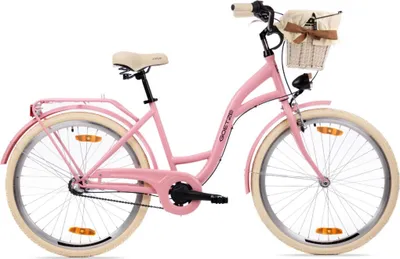 Produktbild von Goetze Style 26 Zoll City Bike, 43 cm Rahmen, 3-Gang Shimano Nexus, Rücktrittbremse & V-Bremse, LED-Beleuchtung, Gepäckträger, Rattankorb mit Bezug
