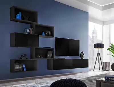 Immagine prodotto di Mobile da soggiorno nero Lowboard Moderno Supporto TV Soggiorno Scaffale a muro