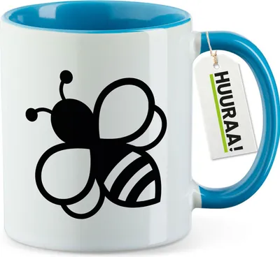 Produktbild von Huuraa Kaffeetasse Biene Silhouette 330ml Blau Keramik Kaffeebecher Geschenkidee