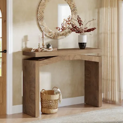 Produktbild von Tribesigns Konsolentisch für Eingangsbereich, 100 cm Landhaus-Sofakonsole hinter der Couch, für Flur, Foyer, Wohnzimmer, Naturbraun