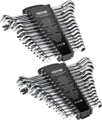Produktbild von VEVOR Schlüsselsatz 30-teiliger Ratschenschlüsselsatz mit Organizer-Rack, Cr-V-Stahl-Schlüsselsatz SAE 1/4 bis 1 Zoll, metrisch 8 bis 24 mm, ideal für den allgemeinen Haushalt, Garage, Werkstatt