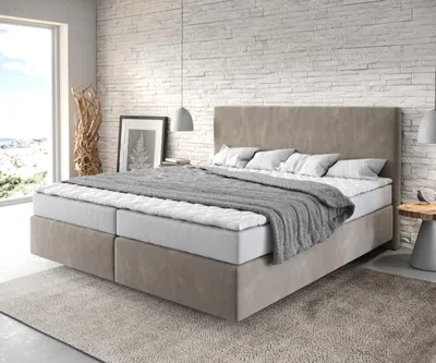 Produktbild von DELIFE Boxspringbett Dream-Well 180x200 cm Mikrofaser Beige mit Matratze und Topper