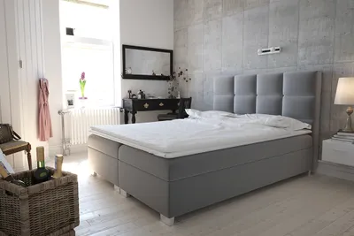 Produktbild von Velours Polsterbett KANADA mit 2x Bettkasten, Doppelbett mit Topper 5 cm, Bett mit Federkerns (Stoff: alfa 13 - grau, Breite: 140 cm)