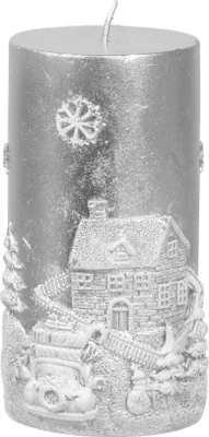 Immagine prodotto di Candela MagicHome Natale, 7x12,5 cm, cilindrica, argento, con paesaggio 3D