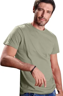 Zdjęcie produktu dla Prosta koszulka męska, 100% bawełny, bez nadruku, jednolity kolor, 160 g/m2, kolor jasny khaki, rozmiar 2XL