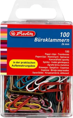 Zdjęcie produktu dla Herlitz Büroklammer Metall Kunstst. farb. 26mm 100er Hängeb.