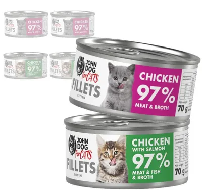 Zdjęcie produktu dla John Dog for Cats Mokra Karma Dla Kociąt Mix Smaków Filety Z Kurczaka I Z Łososia 6x70g