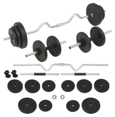 Image de Ensemble de haltères 30 kg – Barre longue – Haltères courts – Disques de poids – Entraînement de force – Fitness