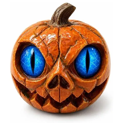 Productafbeelding van Halloween pompoenfiguur – Hars, kattenoogendesign, griezelige decoratie voor op tafel, 8x8x10 cm. Decoratie voor feestelijke gelegenheden – Blauw