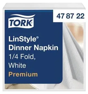 Servítky, priemyselne kompostovateľné, 1/4 ohyb, 1-vrstvové, 39x39 cm, Premium, TORK "LinStyle", biele