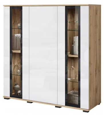 Zdjęcie produktu dla highboard 120, wysoka witryna, szkło, wotan/biały połysk z LED