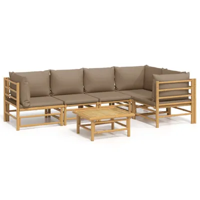 Produktbild von 6-tlg. Garten-Lounge-Set mit Kissen Taupe Bambus