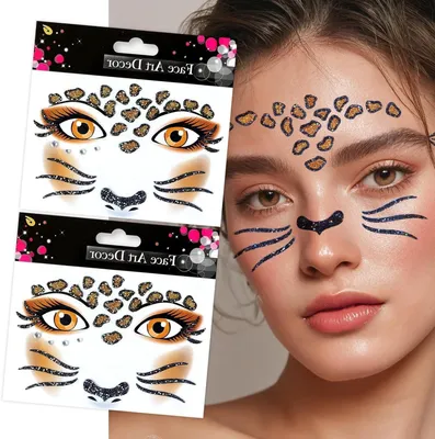 Productafbeelding van Gezichtstattoo Stickers - Tijdelijke Tattoos Glitter - Feestelijke Aankleding - Huidvriendelijk Acryl - 2 stuks - Veelkleurig