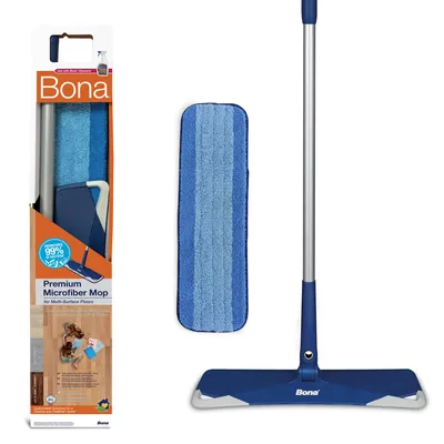 Produktbild von Bona Premium Teleskop-Mop mit Bona Mikrofaser-Pad mit langlebigen und ausziehbaren Moppstiel, extragroßer Moppkopf