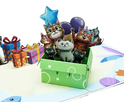 3D Pop-up Karte Katzen, Geburtstagskarte, inkl. Umschlag
