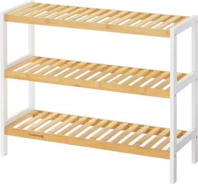 Productafbeelding van Schoenenrek met 3 niveaus, afmetingen ongeveer 55 x 70 x 25 cm - geschikt voor 12 paar schoenen - wit/naturel
