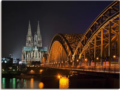 Produktbild von ARTland Leinwandbild Kölner Dom mit Brücke Größe: 80x60 cm